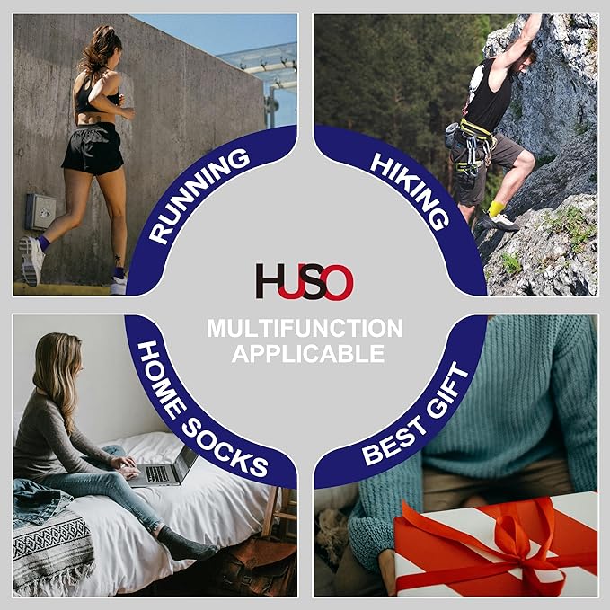 HUSO Compression Ankle Running Socks: Athletic Socks for Men Women with Cushion,Work Hiking Basketball Sport Socks 3 Pairs