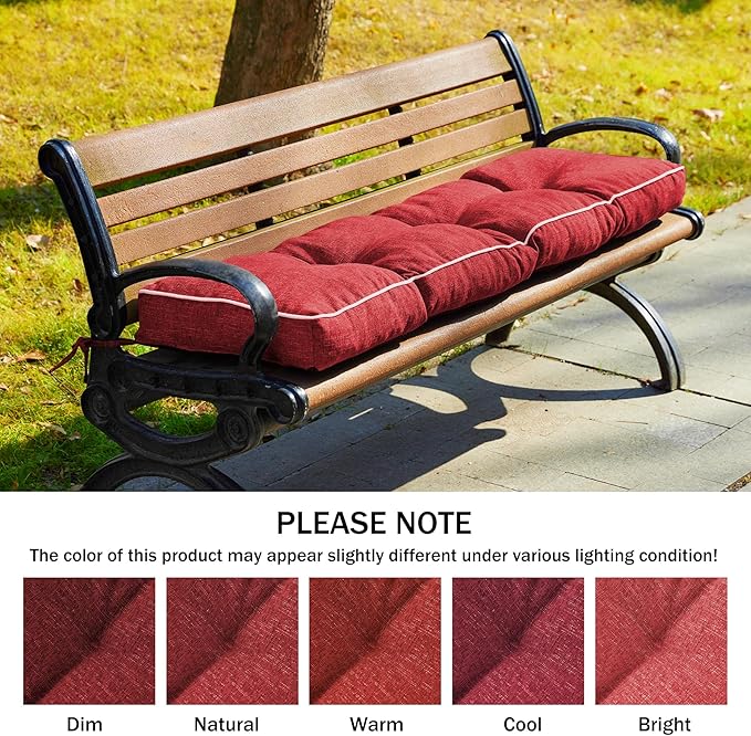 Bench Cushions for Outdoor Furniture, 36 x 14 Inch Outdoor Bench Cushion, Patio Bench Cushion with Durable Ties, Long Patio Seat Cushions for Garden, Indoor, Kitchen&Dining, Red