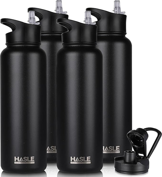 HASLE OUTFITTERS 40oz Stainless Steel Water Bottle, Vacuum Insulated Double Walled Leak Proof Sports Water Bottle with 2 Lids (Straw and Spout Lid) Thermo Mug Keep Cold and Hot(Black,4)