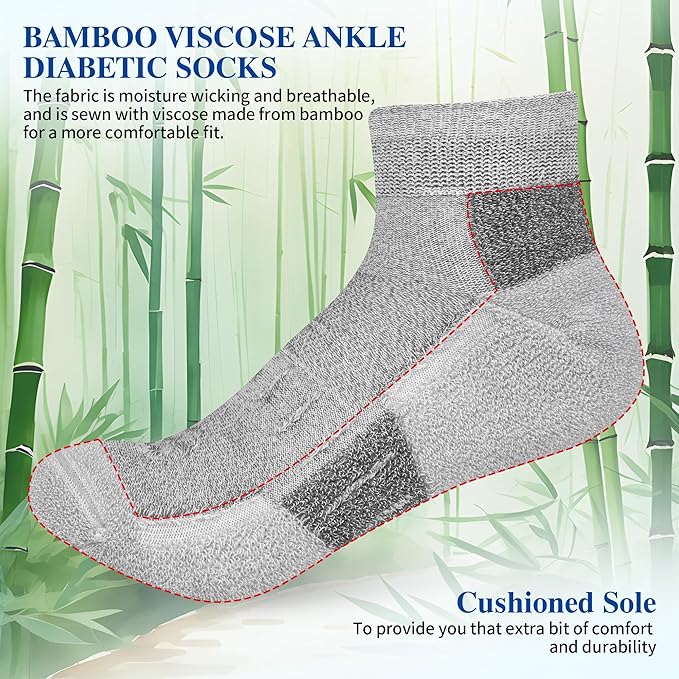 Diabetic Socks for Men,6 Pairs Ankle Mens Diabetic Socks,Diabetic Neuropathy Socks for Men 9-12