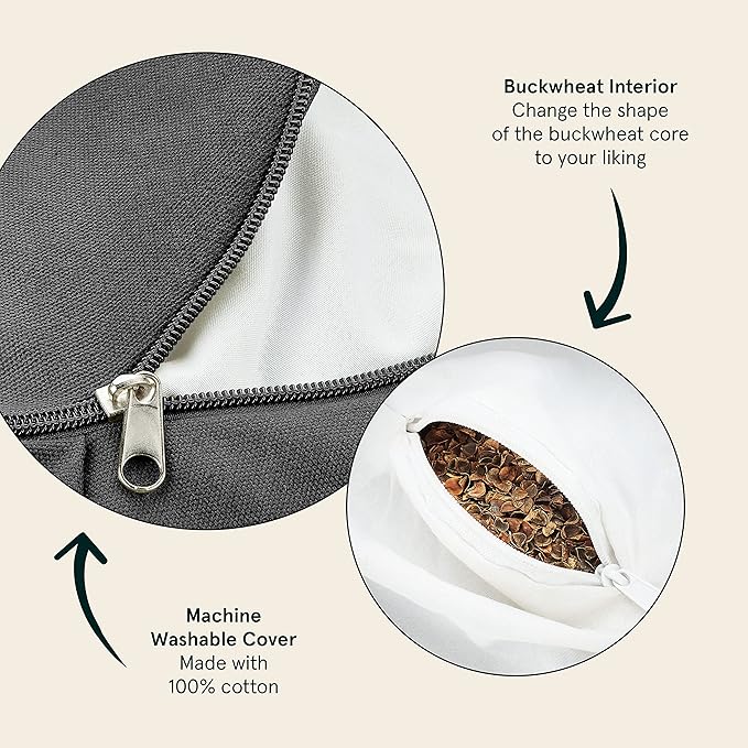 Retrospec Sedona Zafu Meditation Cushion Filled w/Buckwheat Hulls - Yoga Pillow for Meditation Practices - Machine Washable 100% Cotton Cover & Durable Carry Handle; Crescent, Stone (Pack of 4)