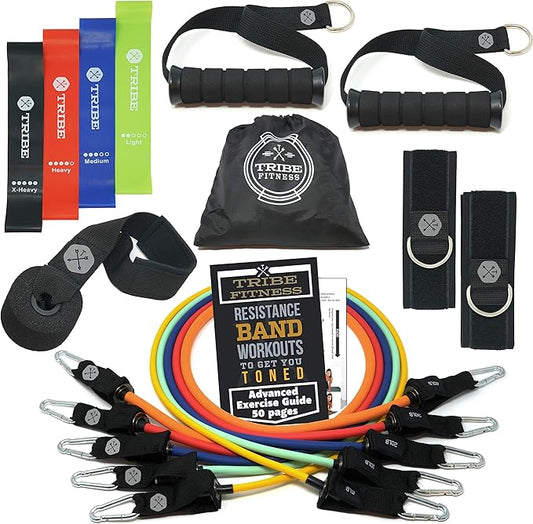TRIBE Resistance Bands Set with Loop Bands I Bands for Men&Women with Workout Bands, Loop Bands, Handles, Door Anchor, Ankle Strap, Exercise eBook I Resistance Training Fitness EquipMen&Women