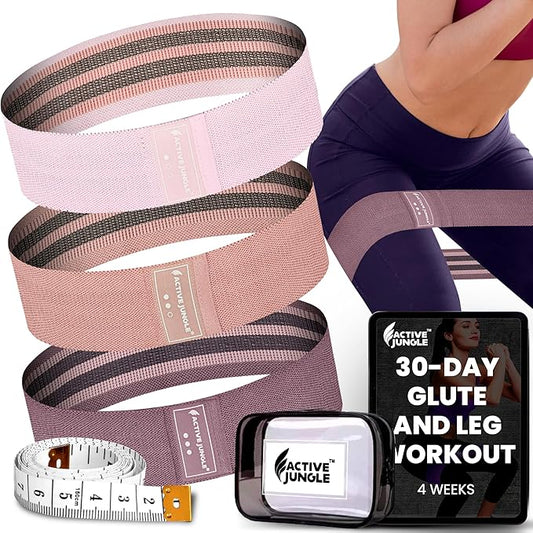 Premium Fabric Resistance Bands for Glutes & Legs – Set of 3 | Non-Slip, Elastic, Durable, Includes Travel Bag, Workout Guide & Digital Challenges