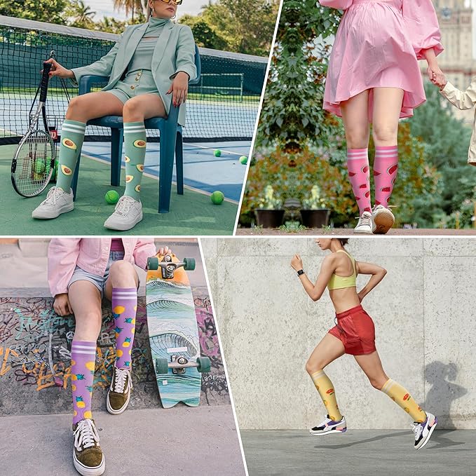 fenglaoda Compression Socks Women Men 4 Pairs, Knee High Support Socks for Running, Sports, Travel, Flight, Nurse