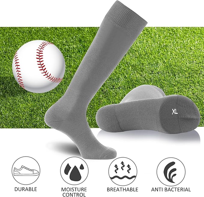 FOOTPLUS Baseball Softball Socks, Unisex Over Knee High Solid Sports Rugby Soccer Homecoming Socks
