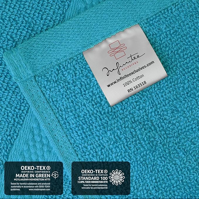 Infinitee Xclusives Luxury Wash Cloths for Showering [13x13] – 100% Cotton Washcloths [Pack of 4], Soft and Absorbent Face Towels for Bathroom Wash Clothes, Gym, and Spa (Serene Teal)