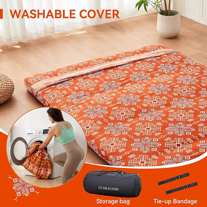 Dr.Futon Japanese Floor Futon Mattress Extra Thick Folding Roll Up Bed Topper Mat for Guest,Lounger and Tavel