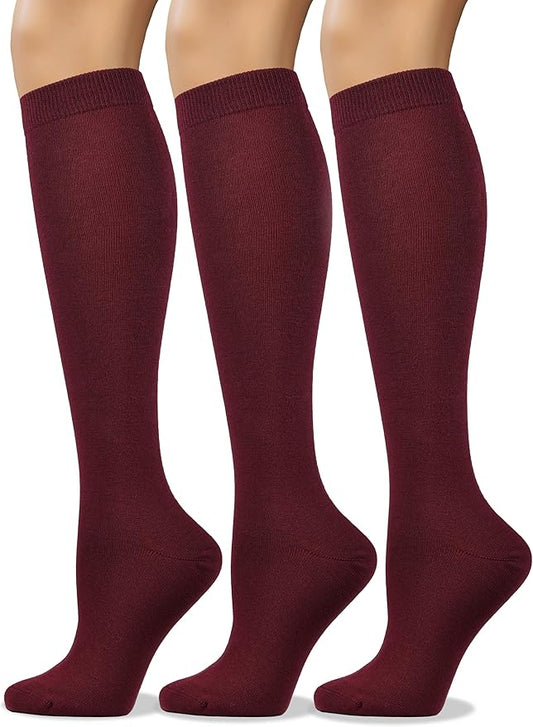 COTTON DAY Women's Soft Combed Cotton Knee High Long Calf Dress Socks Seamless Toe Black White Gray Navy Blue Brown