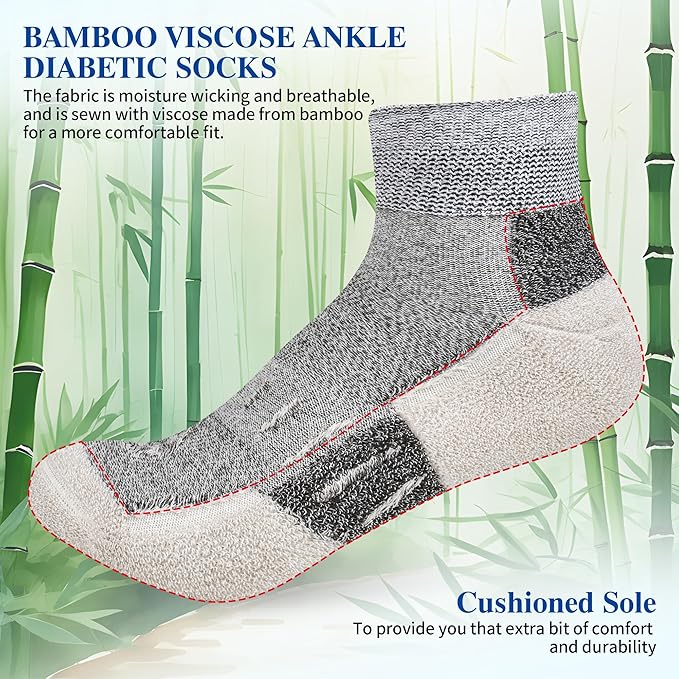 Diabetic Socks for Men,6 Pairs Ankle Mens Diabetic Socks,Diabetic Neuropathy Socks for Men 9-12