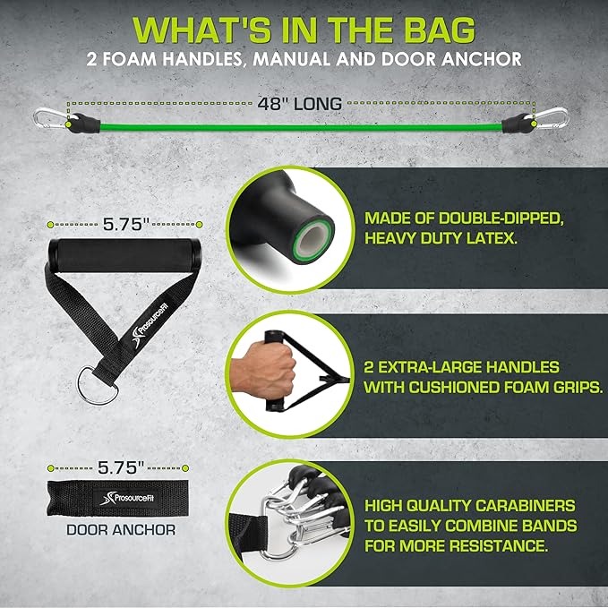 ProsourceFit Single Stackable Resistance Bands with Door Anchor and Exercise Guide, 8-12 LB, Heavy Duty Fitness Tube for Full-Body Exercises and Home Workouts, Red