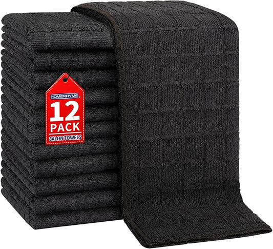 HOMERHYME Microfiber Salon Towel, 12 Pack Black Hand Towels, 16 x 27 Inches Face Towel, Bulk Quick Dry Absorbent Microfiber Towels for Gym, Bathroom, Spa, Workout and Makeup (Not Bleach Proof)