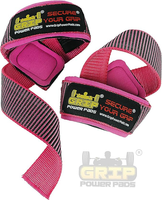 Heavy Duty Lifting Straps Neoprene Padded 1 Pair Wrist Wraps & Rubbery Grip Support Straps with Cotton Coated Rubber on One Side
