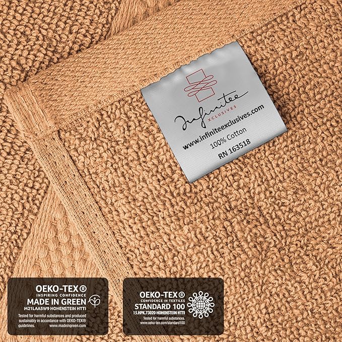 Infinitee Xclusives Luxury Wash Cloths for Showering [13x13] – 100% Cotton Washcloths [Pack of 12], Soft and Absorbent Face Towels for Bathroom Wash Clothes, Gym, and Spa (Cosmic Sand)