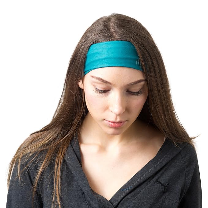 RiptGear Stretch Sport Headband for Women (Solid Teal) — Made of Non-Slip Sweat Wicking Fabric — Great for Yoga, Running or The Gym — Soft Headband Fits Most Head Sizes — (1-Pack)