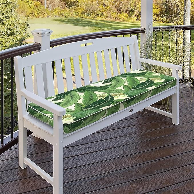 Outdoor Bench Cushion, Patio Furniture Cushion 45 x 18 x 3 Inch, Water Resistant Garden Sofa Swing Pad Settee Loveseat Couch Replacement Cushion, 1 Pack, Swaying Palms Green