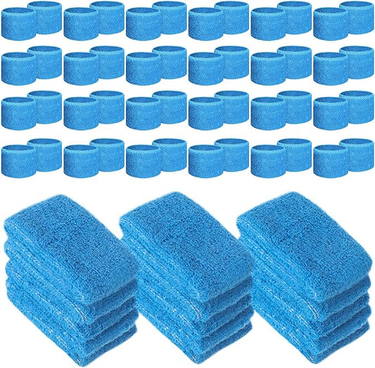 Leyndo 72 Pcs Wrist Sweatbands Bulk for Kids Field Day Cotton Terry Sweat Bands Sports Fan Wristbands Kids for Summer Camp Student Football Team Competition Party