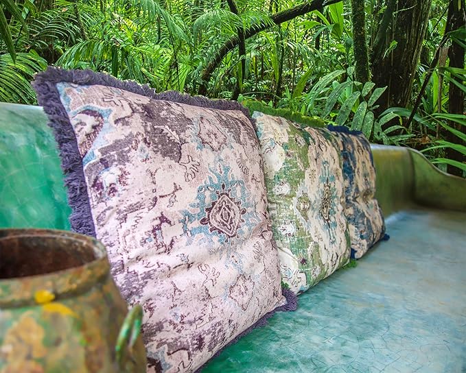 Mandala Life ART Meditation Cushion Cover with Fringe- 26 inches - Cotton - Square Floor Pillow - Moroccan Room Decor - Boho Accent - Bohemian Zafu Pouf