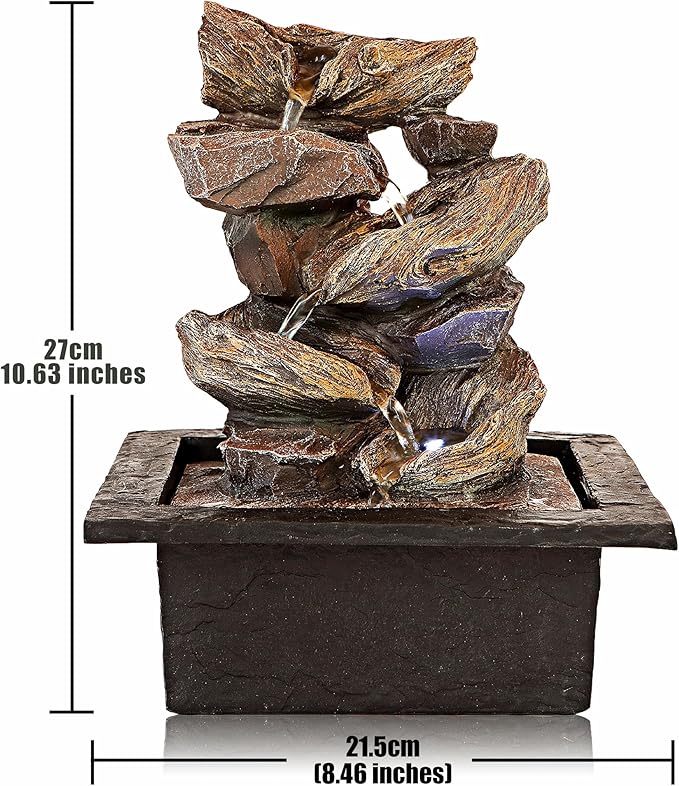 Father'sDen Collection 11-inch Waterfall Fountain Indoor - Tabletop Water Fountain - Indoor Fountains and Waterfalls with Soothing Sounds & In-Pot LED Light Enhancement