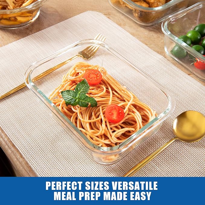 5-Pack Borosilicate Glass Containers with Tempered Lids, 35.2oz/4.4 Cup Airtight Meal Prep Set, Microwave/Freezer Safe (Gray)