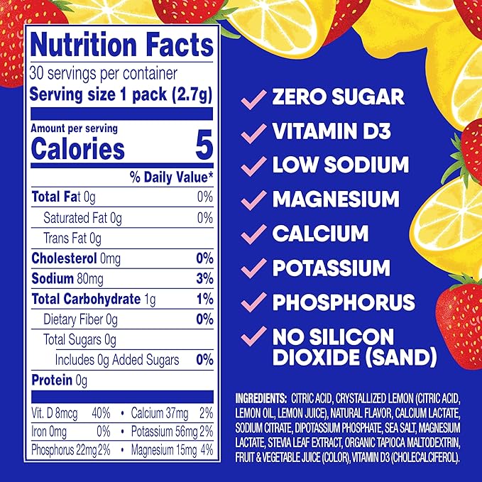 GoHydrate Instant Hydration Powder Packets - Low Sodium Electrolytes Drink Mix - Natural Hydration Support, Sugar Free Electrolyte Flavored Powder Drink with Vitamin D, 30 Packs, Strawberry Lemonade