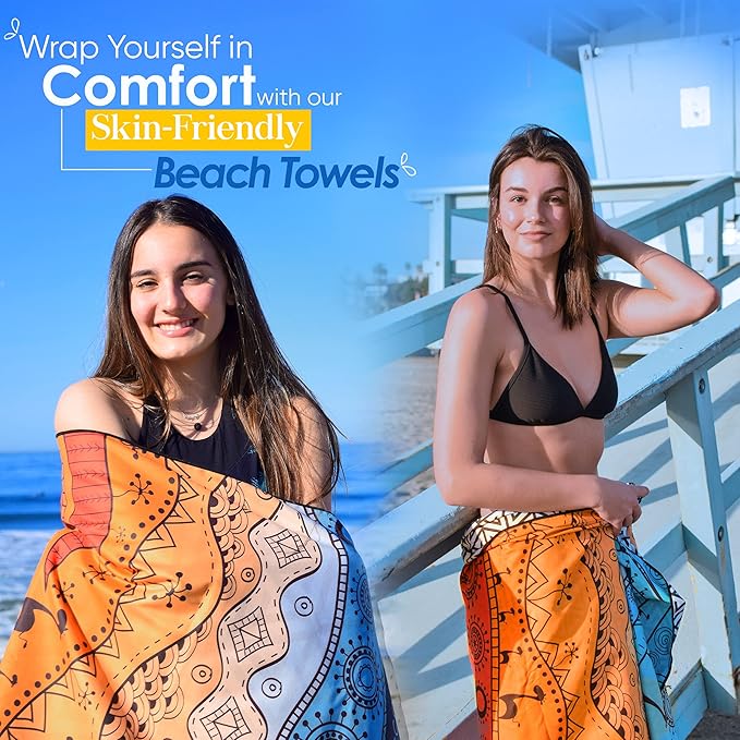 ECCOSOPHY Microfiber Beach Towel - Sand Free Towels are Quick Dry, Light Weight, Super Absorbent - Perfect Pool, Travel, Cruise, Camping Essentials - Oversized Extra Large for Adults 71x35 in