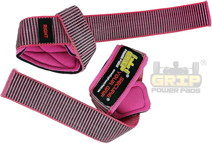 Heavy Duty Lifting Straps Neoprene Padded 1 Pair Wrist Wraps & Rubbery Grip Support Straps with Cotton Coated Rubber on One Side