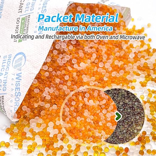 200 Gram [10 Packs] Desiccant Packs, Indicating Silica Gel, Rechargeable Silica Packets, Moisture Absorbers for Storage, Humidity Absorber