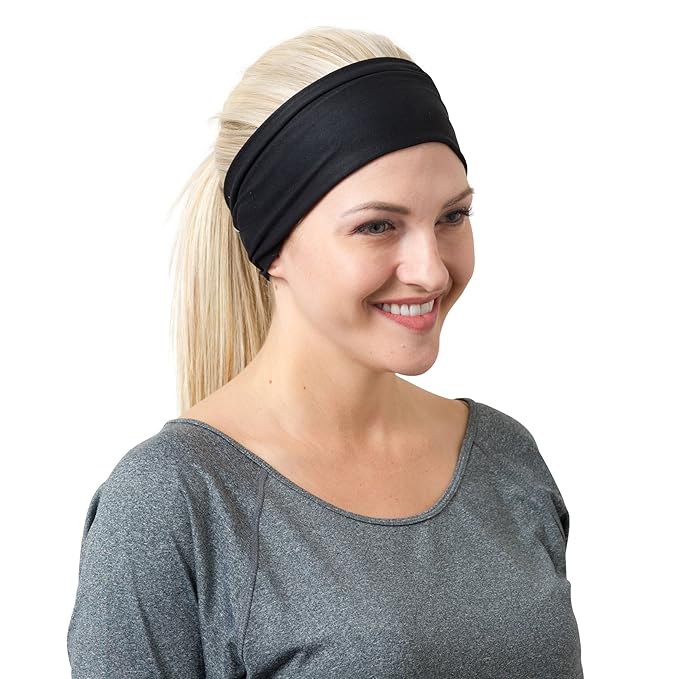 RiptGear Stretch Sport Headband for Women (Solid Black) — Made of Non-Slip Sweat Wicking Fabric — Great for Yoga, Running or The Gym — Soft Headband That Fits Most Head Sizes — (1-Pack)