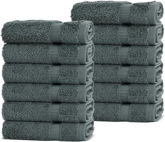 Chakir Turkish Linens | Hotel & Spa Quality 100% Cotton Premium Turkish Towels | Soft & Absorbent (12-Piece Washcloths, Dark Gray)