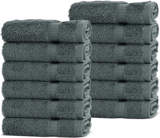 Chakir Turkish Linens | Hotel & Spa Quality 100% Cotton Premium Turkish Towels | Soft & Absorbent (12-Piece Washcloths, Dark Gray)