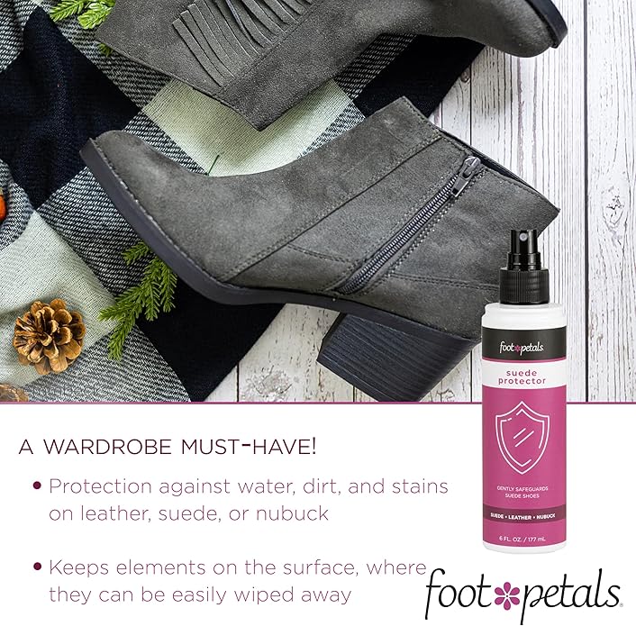 Foot Petals Suede Protector, Protects Suede, Leather & Nubuck Against Stains, Water & Dirt for Shoes & Accessories