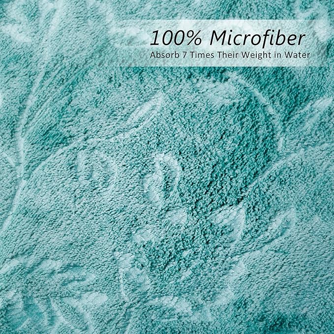 JML Microfiber Bath Towels, 2 Pack, 30" x 60", Oversized, Large, Soft, Super Absorbent and Fast Drying Bathroom Towel Set for Sport, Fitness, Yoga (Green-Floral Embossed)