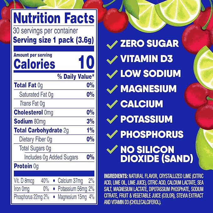 GoHydrate Instant Hydration Powder Packets - Low Sodium Electrolytes Drink Mix - Natural Hydration Support, Sugar Free Electrolyte Flavored Powder Drink with Vitamin D, 30 Packs, Cherry Limeade