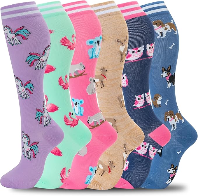 fenglaoda Compression Socks Women Men 6 Pairs, Knee High Best Support Circulation Socks for Running, Travel, Flight, Nurse