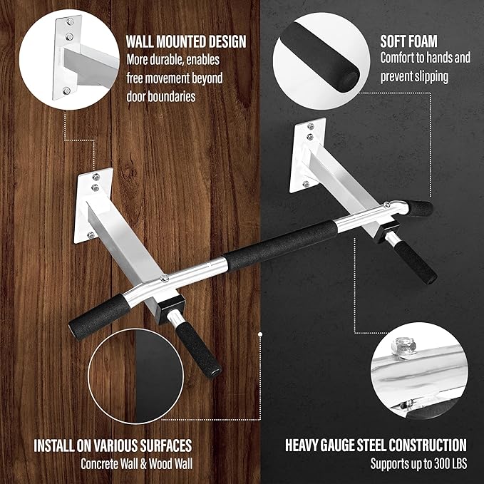 Yes4All Pull Up Bar Wall Mounted - Multifunctional Wall Mounted Pull Up Bar for Home Gym Workout Strength Training Equipment