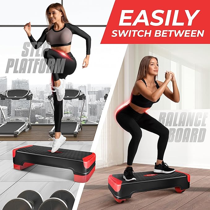 Yes4All 2-in-1 Adjustable Aerobic Step Platform Fitness Exercise Stepper with Rocker Balance Board Legs for Home Workout, Step Exercise & Balance Training