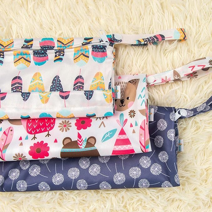 babygoal Wet Dry Bags for Baby Cloth Diapers, Washable Travel Bags, Beach, Pool, Gym Bag for Swimsuits & Wet Clothes with Two Zippered Pockets 3 Pack, 3LN11