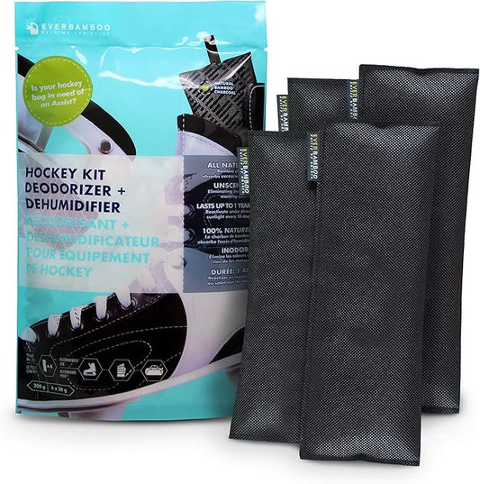 Ever Bamboo Hockey Gear Deodorizer Bag Set w/Bamboo Charcoal (4 x 50 g, 4-Pack)