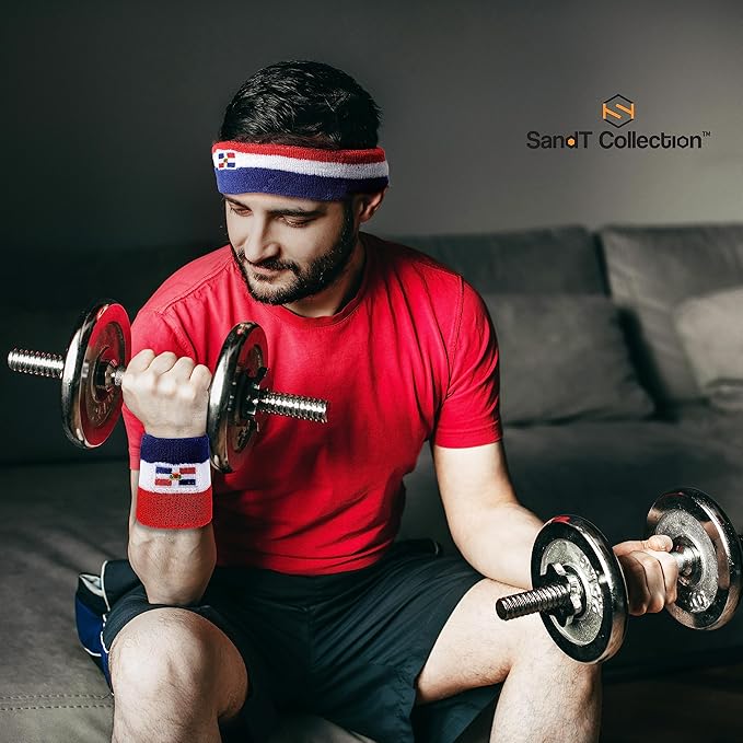 Striped Sweatband Set - Sport Sweat Band and Wristband