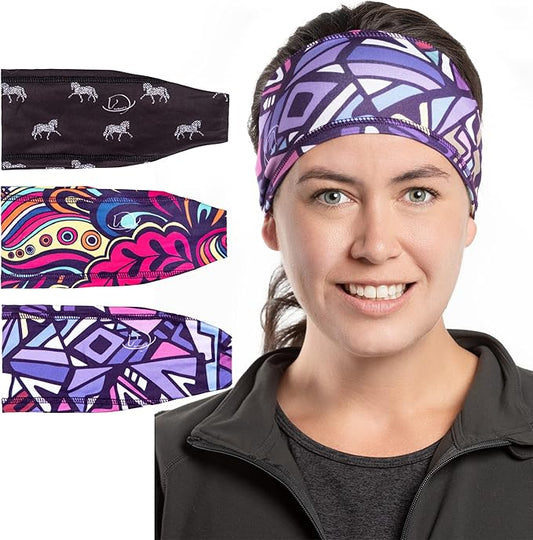 Equestrian Headbands Designed to Wick Moisture and Protect Hair Under Helmets, for Horseback Riding, Biking, and Securing Ear Buds
