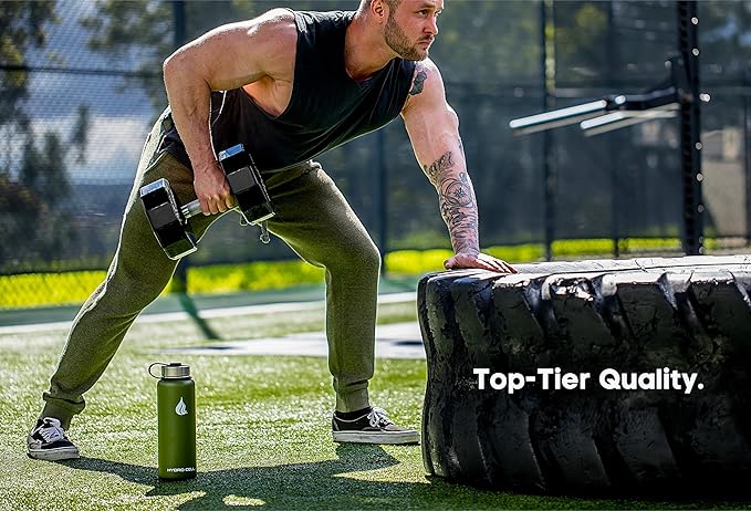 HYDRO CELL Stainless Steel Insulated Water Bottle with Straw - For Cold & Hot Drinks - Metal Vacuum Flask with Screw Cap and Modern Leakproof Sport Thermos for Adults (Army 40oz)