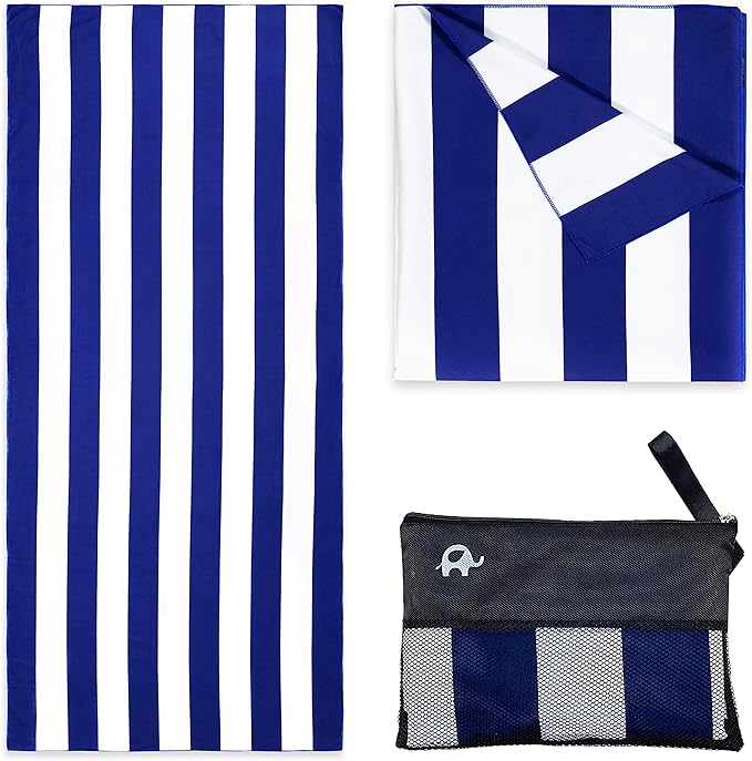 Elite Trend Microfiber Beach Towel for Adults with Bag - Extra Large 78x35 inch Lightweight Sand Free Quick Dry Towel for Travel, Swimming, Yoga, Camping (Cabana Navy)