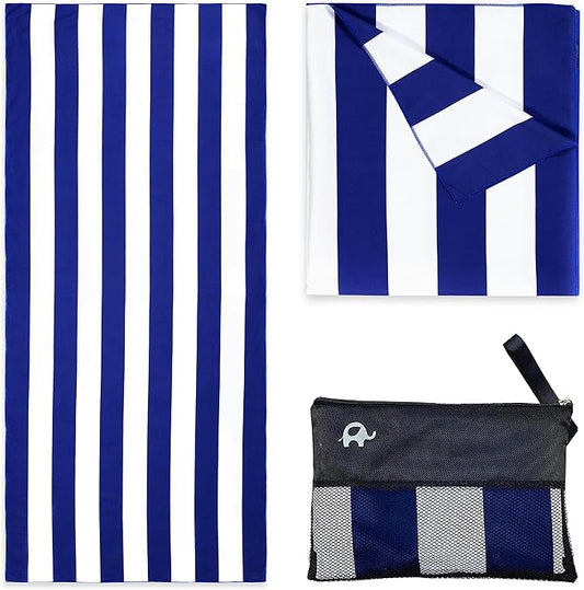 Elite Trend Microfiber Beach Towel for Adults with Bag - Extra Large 78x35 inch Lightweight Sand Free Quick Dry Towel for Travel, Swimming, Yoga, Camping (Cabana Navy)
