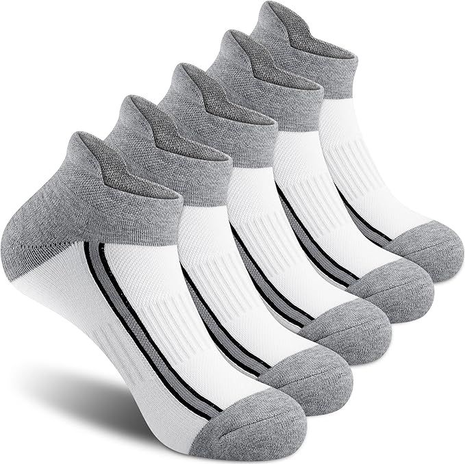 Gonii Men's Running Athletic Ankle Socks - Thick Cushioned Low Cut Socks (5 Pairs)
