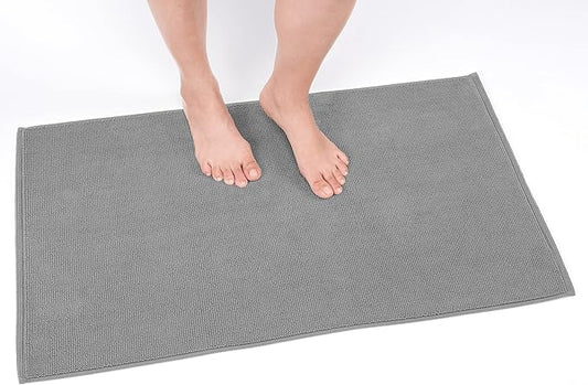 Cotton Paradise 100% Cotton Non Slip Bath Mats for Bathroom, 20x34 inch Soft Absorbent Quick Dry Machine Washable Floor Bath Mat, Light Gray Bath Rug