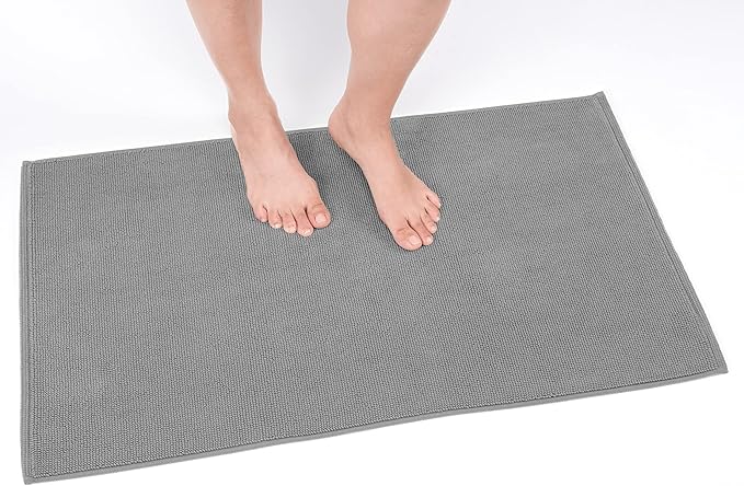 Cotton Paradise 100% Cotton Non Slip Bath Mats for Bathroom, 17x24 inch Soft Absorbent Quick Dry Machine Washable Floor Bath Mat, Light Grey