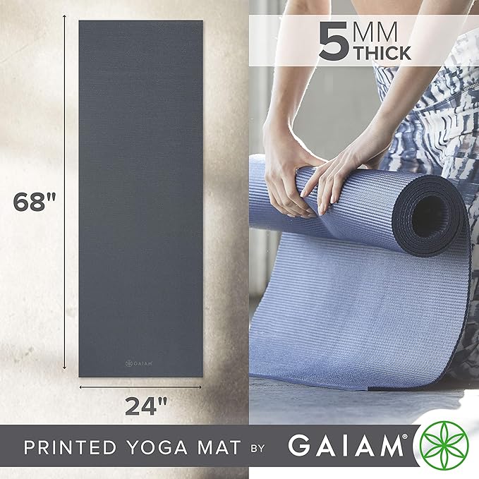 Gaiam Yoga Mat - Premium 5mm Solid Thick Non Slip Exercise & Fitness Mat for All Types of Yoga, Pilates & Floor Workouts (68" x 24" x 5mm)