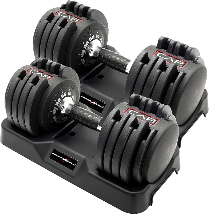 CAP Barbell ADJUSTABELL Adjustable Round Dumbbell Weights - Singles & Pairs | 12.5 lb, 25 lb & 55 lb | Multiple Handle Options
