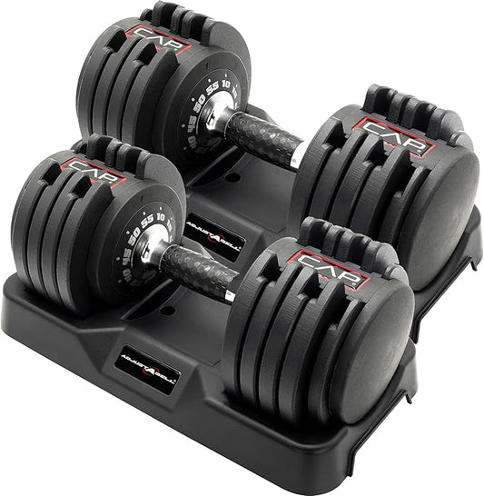 CAP Barbell ADJUSTABELL Adjustable Round Dumbbell Weights - Singles & Pairs | 12.5 lb, 25 lb & 55 lb | Multiple Handle Options