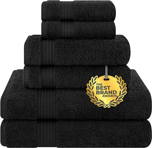 Cotton Paradise Black 6 Piece Towel Set, 100% Cotton Turkish Towels for Bathroom, 2 Bath Towels 2 Hand Towels 2 Washcloths Soft Fluffy Bathroom Towels